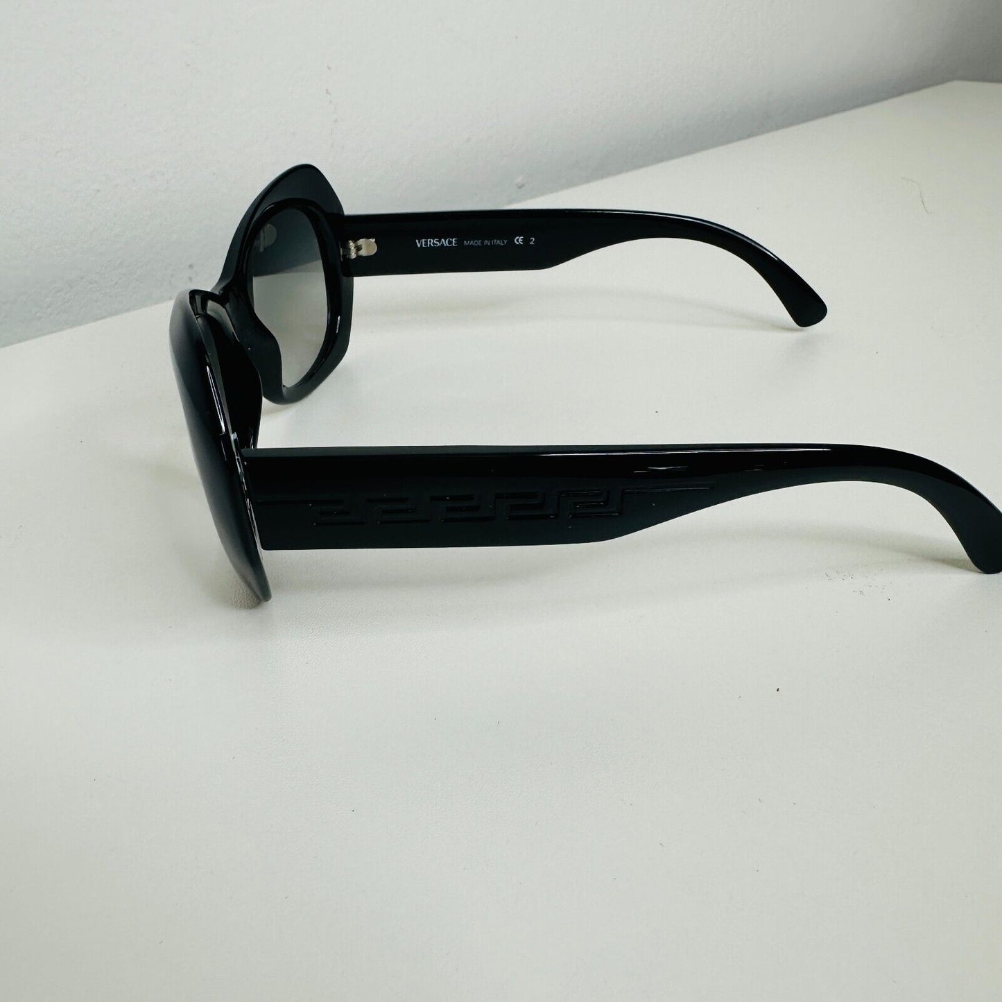 Vintage 80's Versace Black Modified Cat Eye Gray Lense Sunglasses MOD737COL852