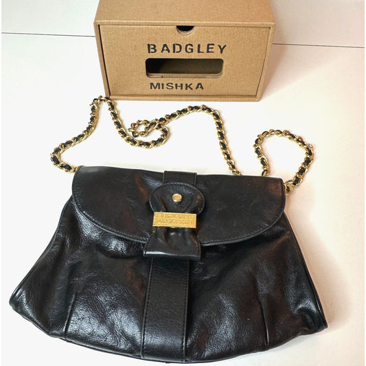 Badgley Mischka Black Leather Purse Detachable Chain Strap