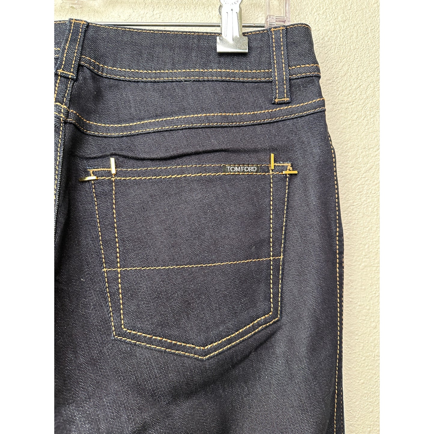 NWT Tom Ford Dark Indigo Skinny Jeans Women’s 29 Low Rise Gold Zip Ankles