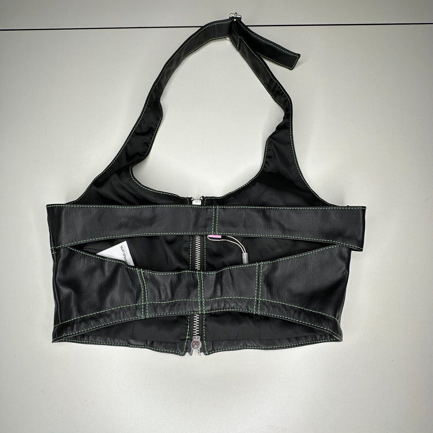 NWOT Eckhaus Latta Black Switch Halterneck Zip Top Tonal Stitch Scoop Neck Med