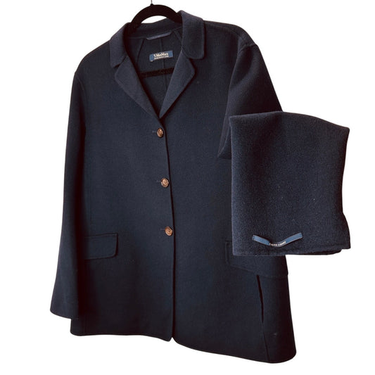 S MaxMara Cucio Amano Navy Angora Wool Blend 3-Button Blazer 12