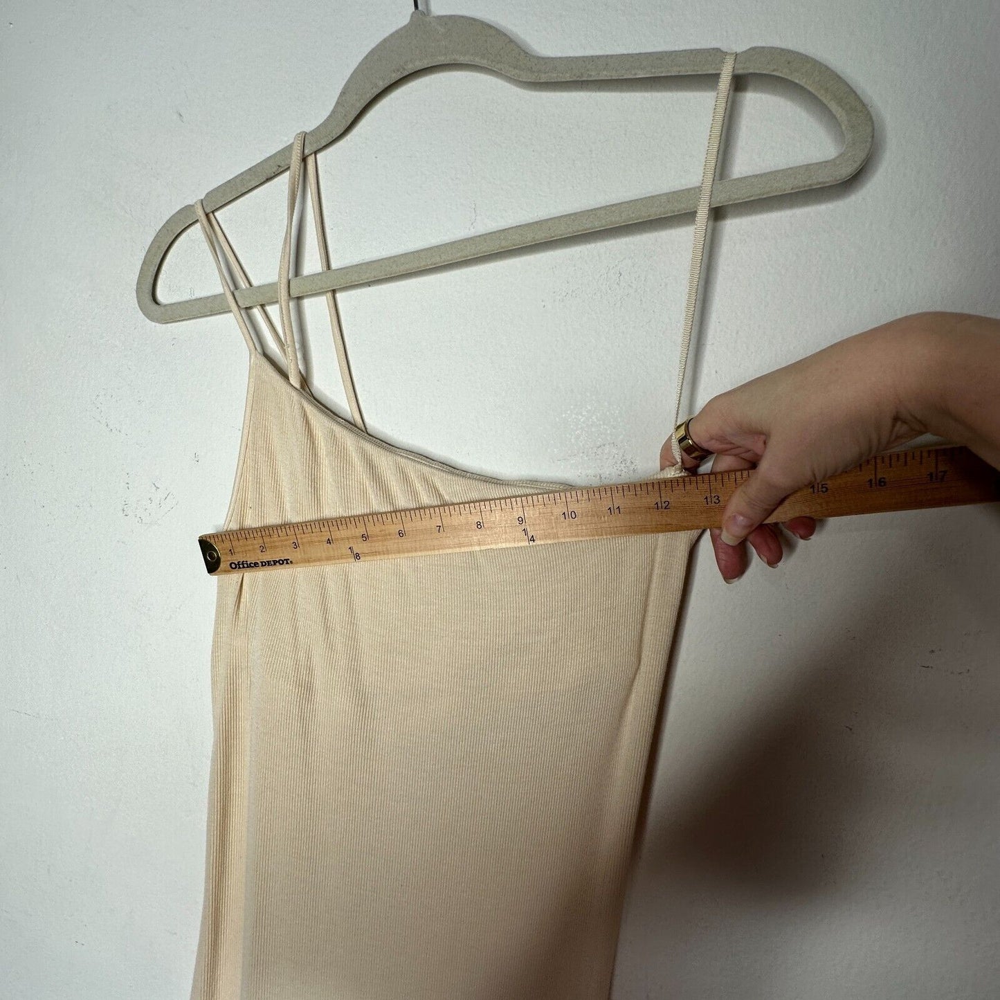 Enza Costa Sexy Cream One Shoulder Spaghetti Strap Ribbed Bodycon Mini Med