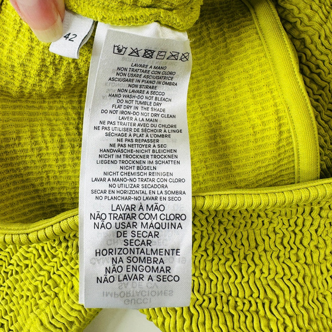 Bottega Veneta Chartreuse Seersucker Halterneck Bikini Set W/ Bag 42 / 6