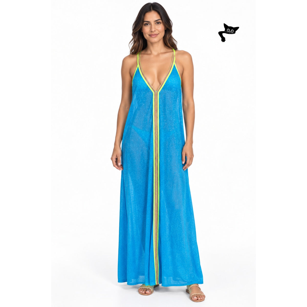 Pitusa Blue Neon Trim Maxi Cover Up Women Standard