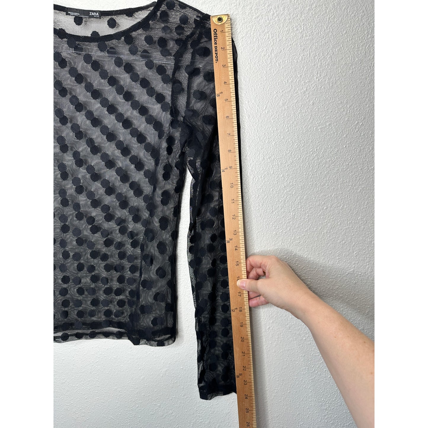Zara Black Sheer Mesh Polka Dot Long Sleeve round Neck Top Small