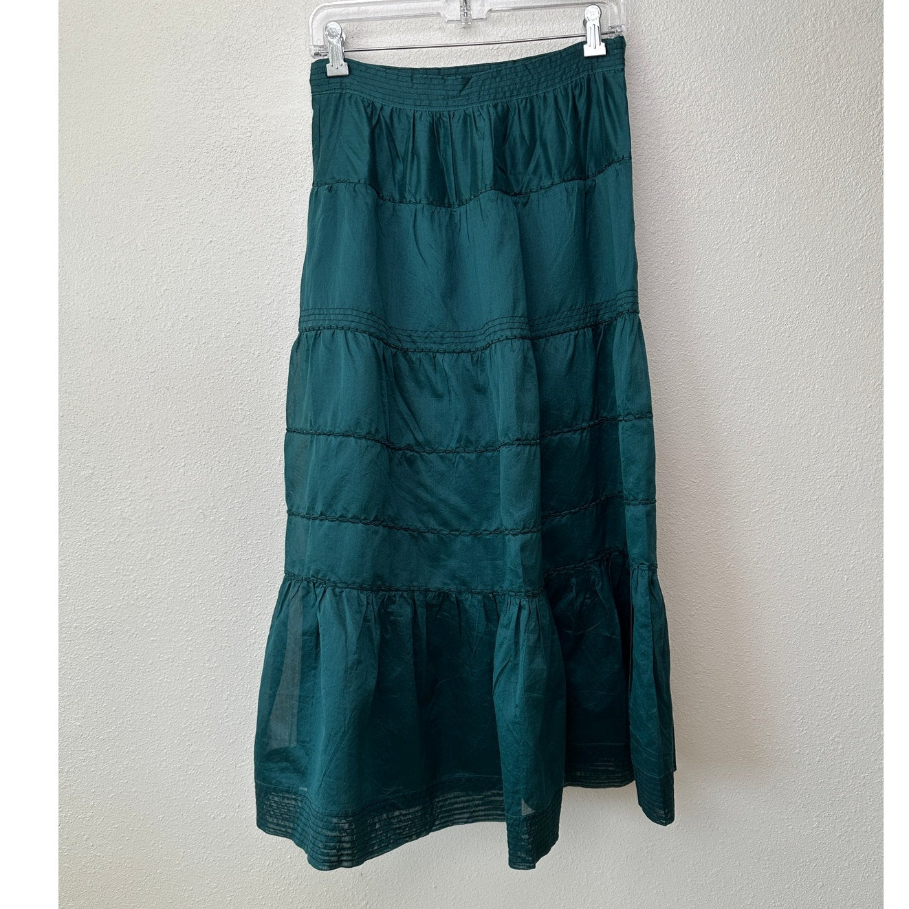 Ulla Johnson emerald green tiered prairie skirt women’s 6 silk-cotton lined