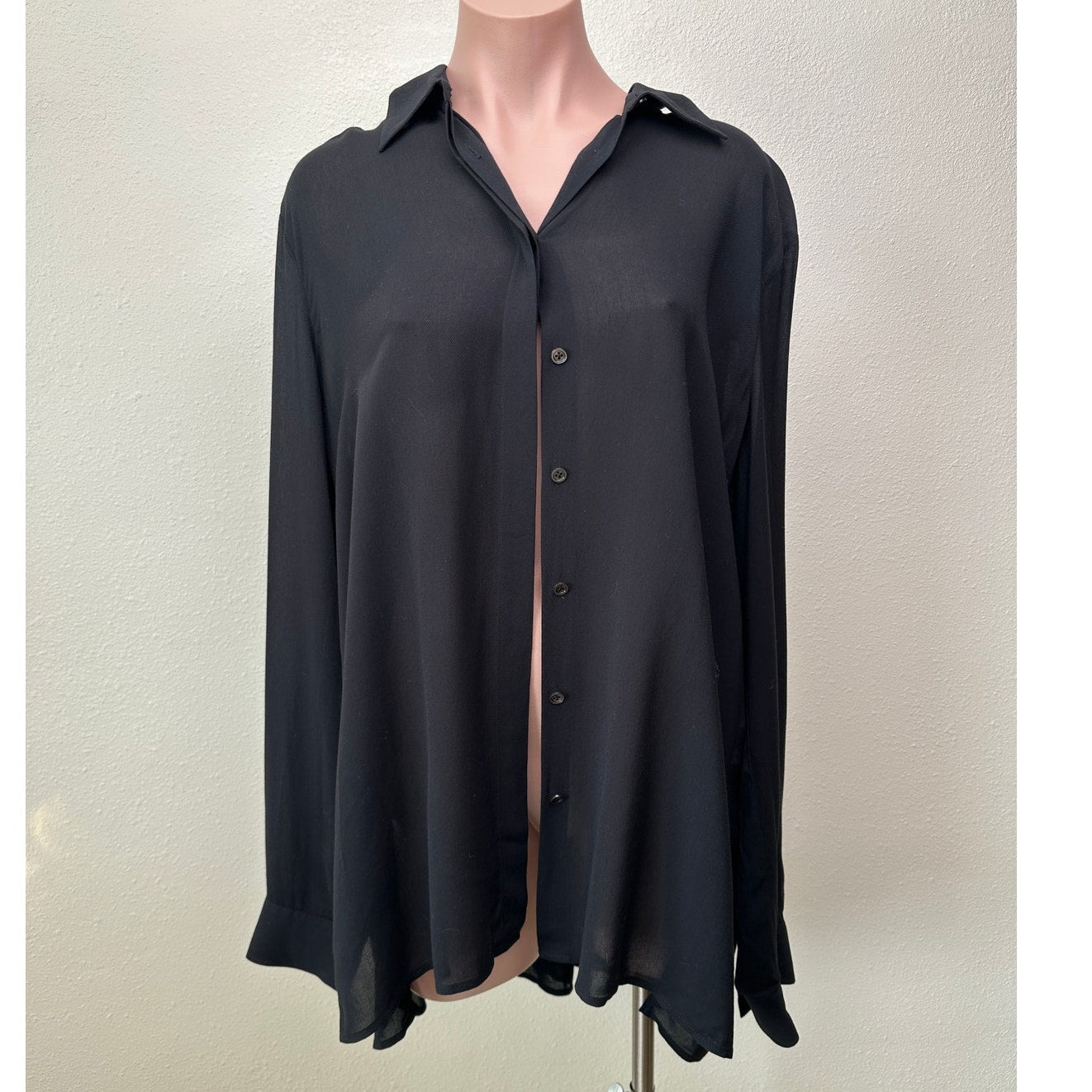 The Row Black Shirt Button Long Sleeve Collared L Semi Sheer