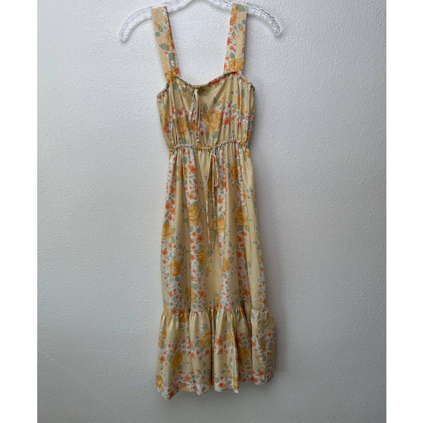 Tammy Vintage Yellow Floral Prairie Dress Women’s S Tie-Front Ruffle