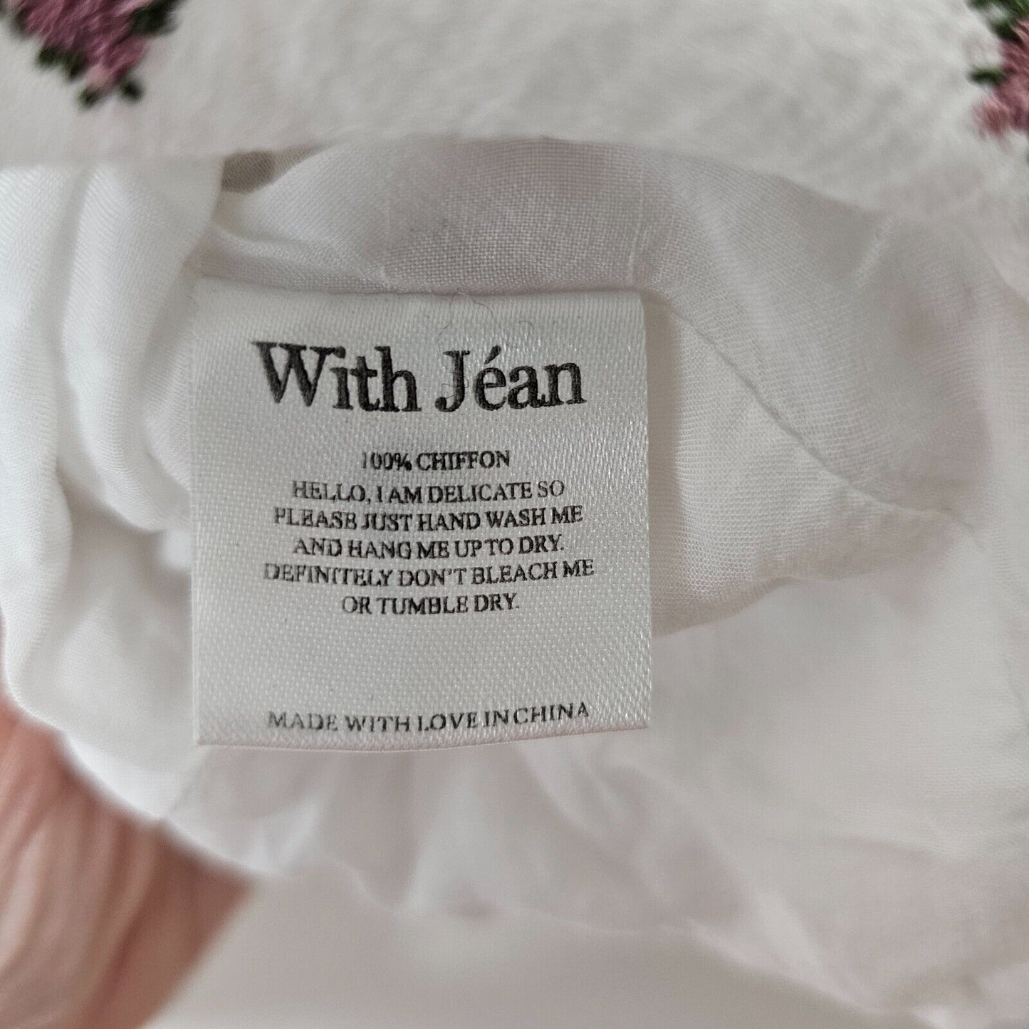 With Jean White Gauze Exposed Hook and Eye Floral Puff Off Shoulder Crop Top XS