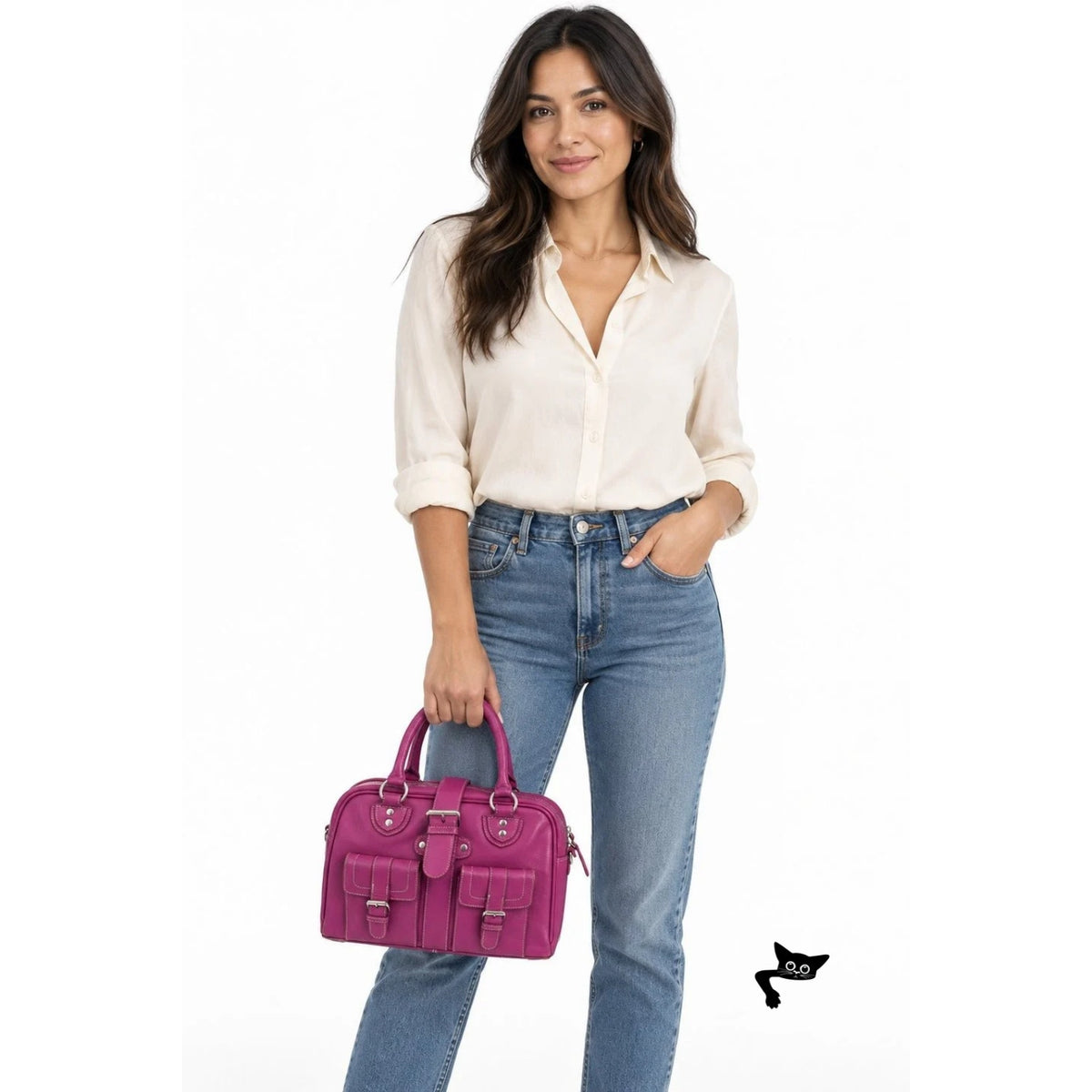 Barneys New York Magenta Buckle Satchel Bag Women's