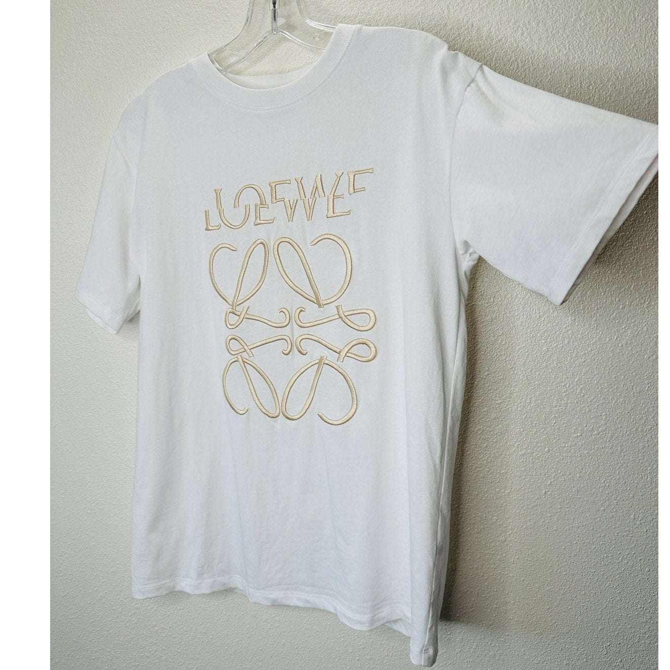 Loewe White Short Sleeve Cream Embroidered Logo Graphic Tee S