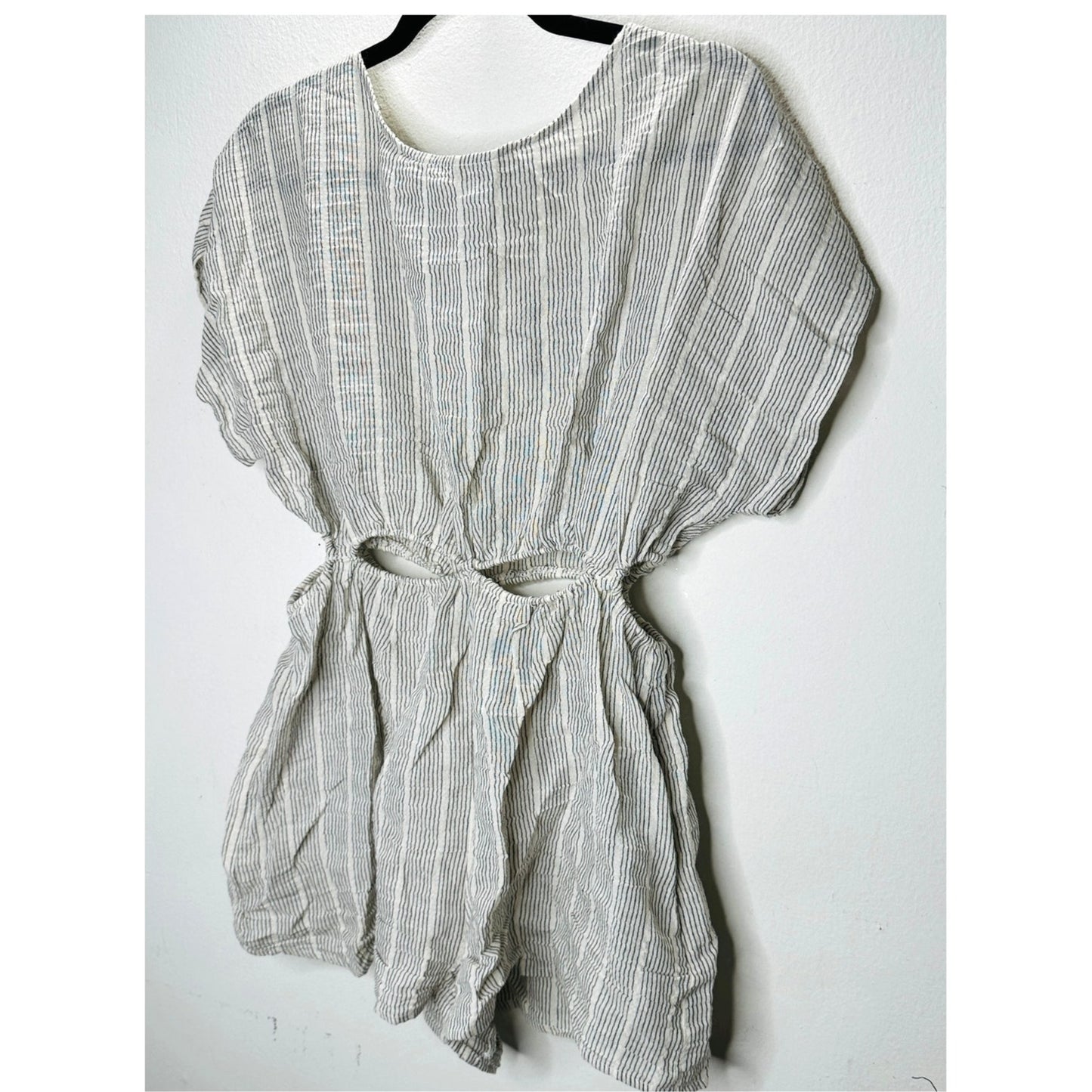 NWT Miou Muse Cream Black Striped Cutout Romper Small Linen Beach Resort Boho