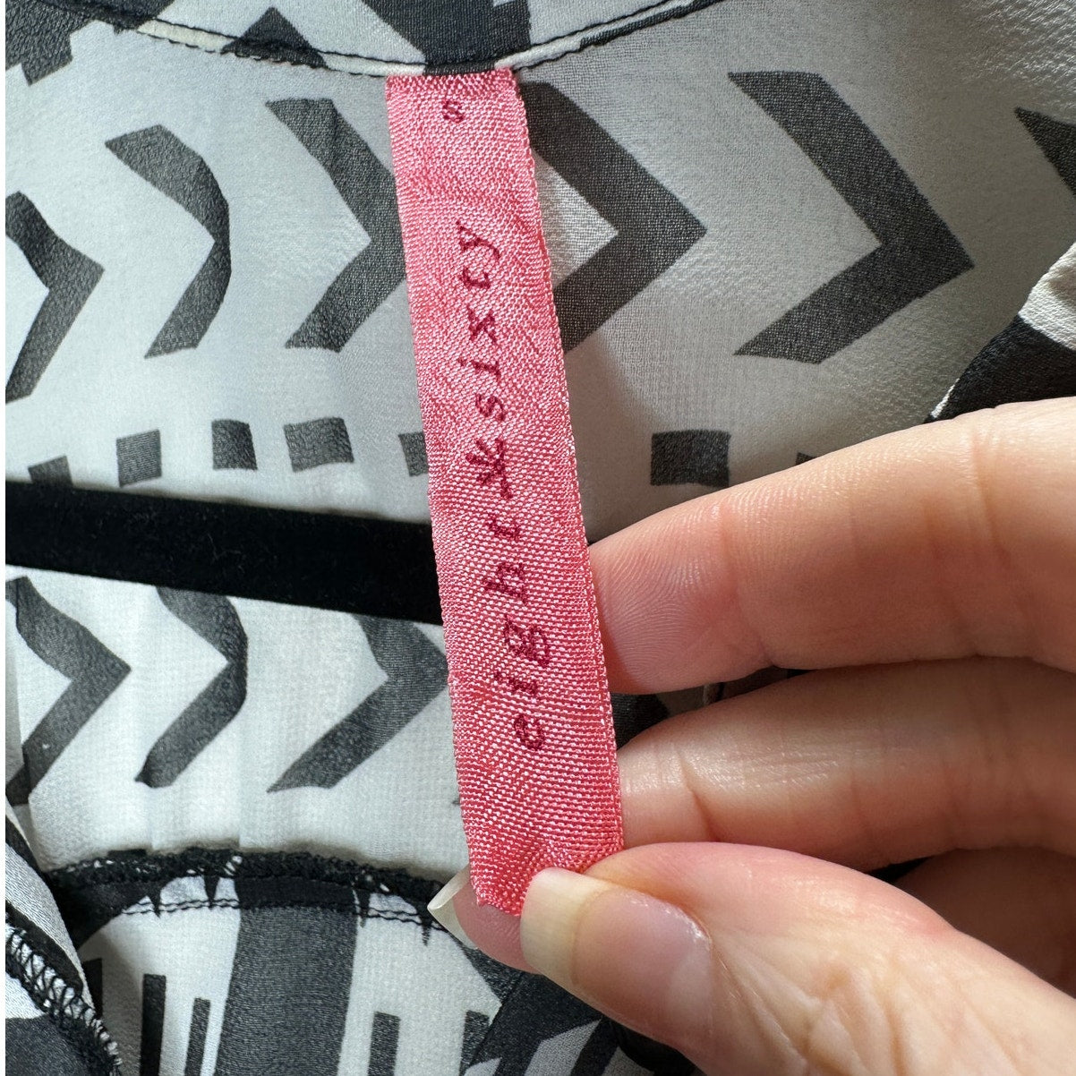 Eight Sixy Black & Gray Aztec Print Sheer Button Long Sleeve Blouse S