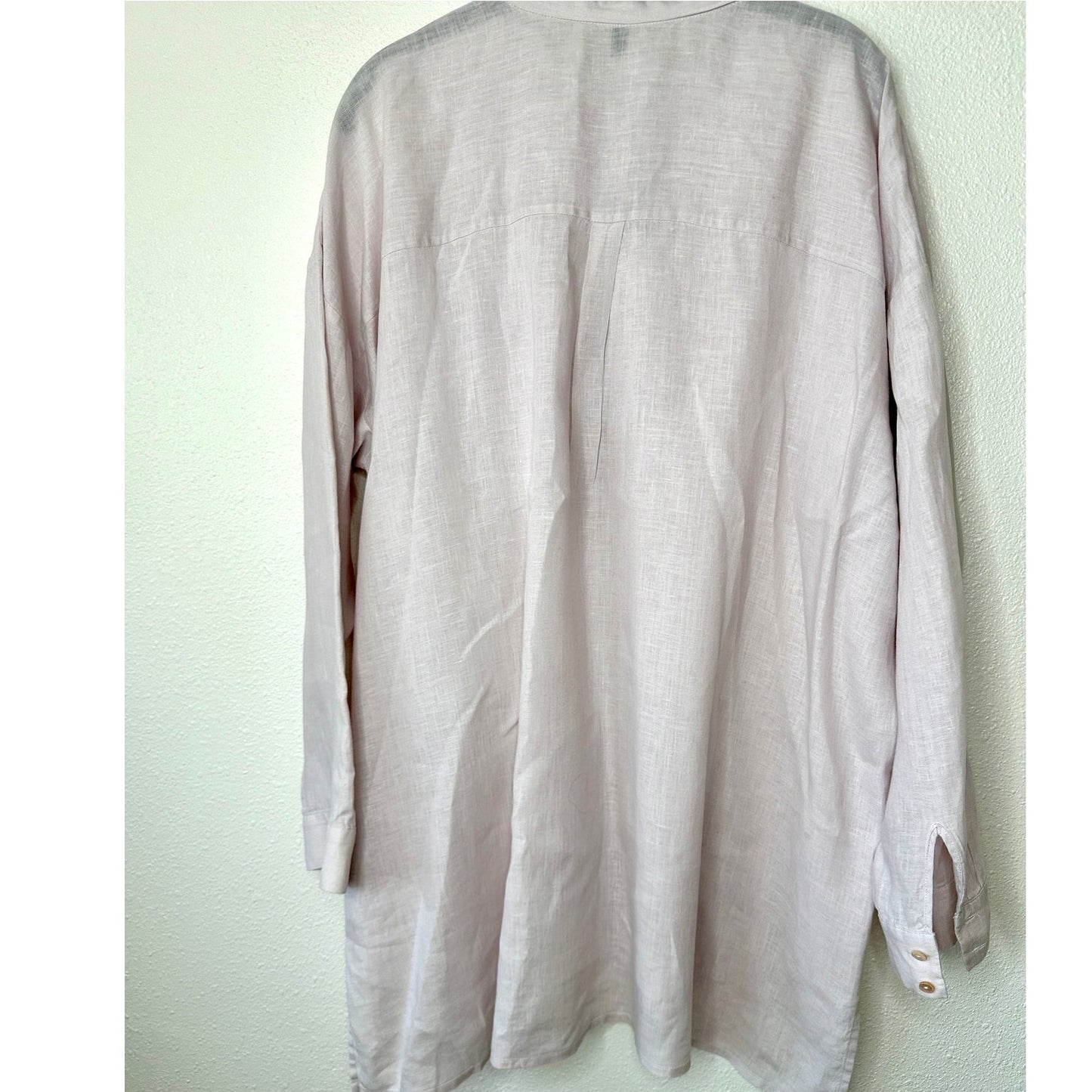 Eileen Fisher Pale Pink Organic Handkerchief Linen Mandarin Collar Shirt L