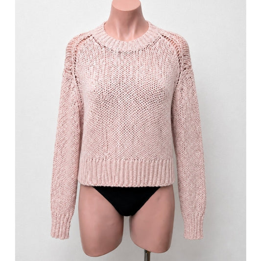 360 Cashmere Abbot Pale Rose Pink Loose Knit Crew Neck Band Cuff Neck Sweater S