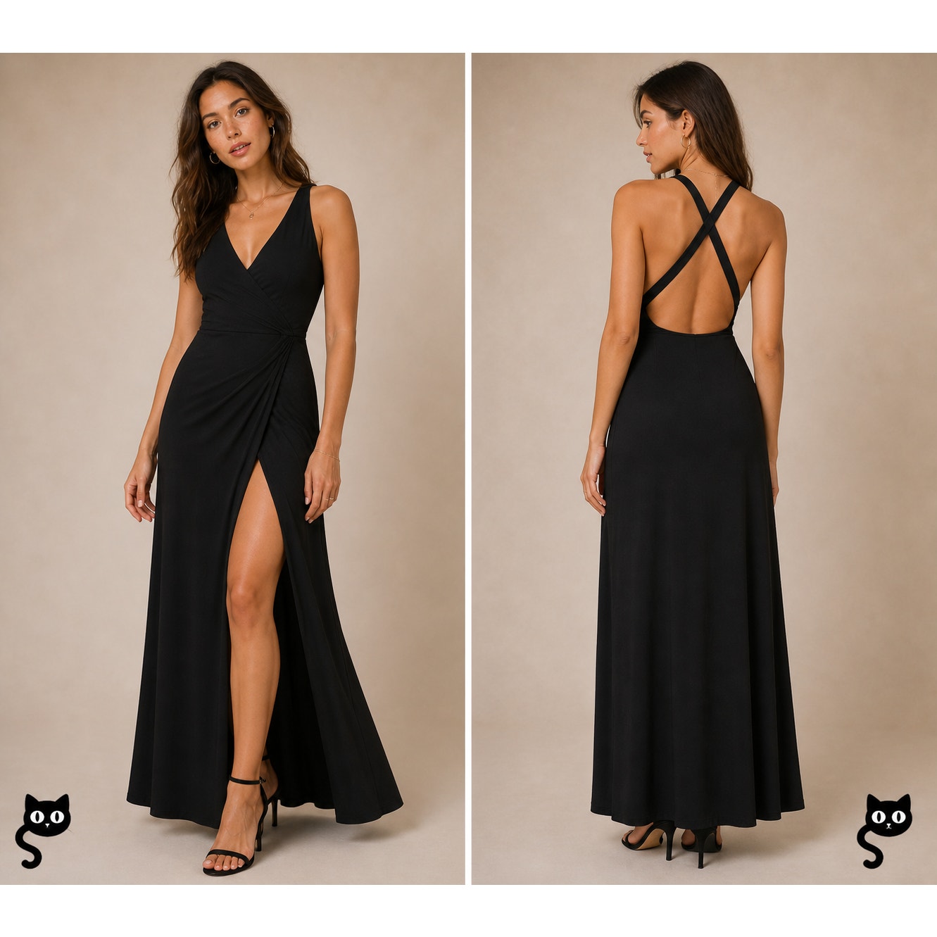 Reformation Sexy Black Vienna Maxi Deep-V Front Criss Cross Back High Slit XS