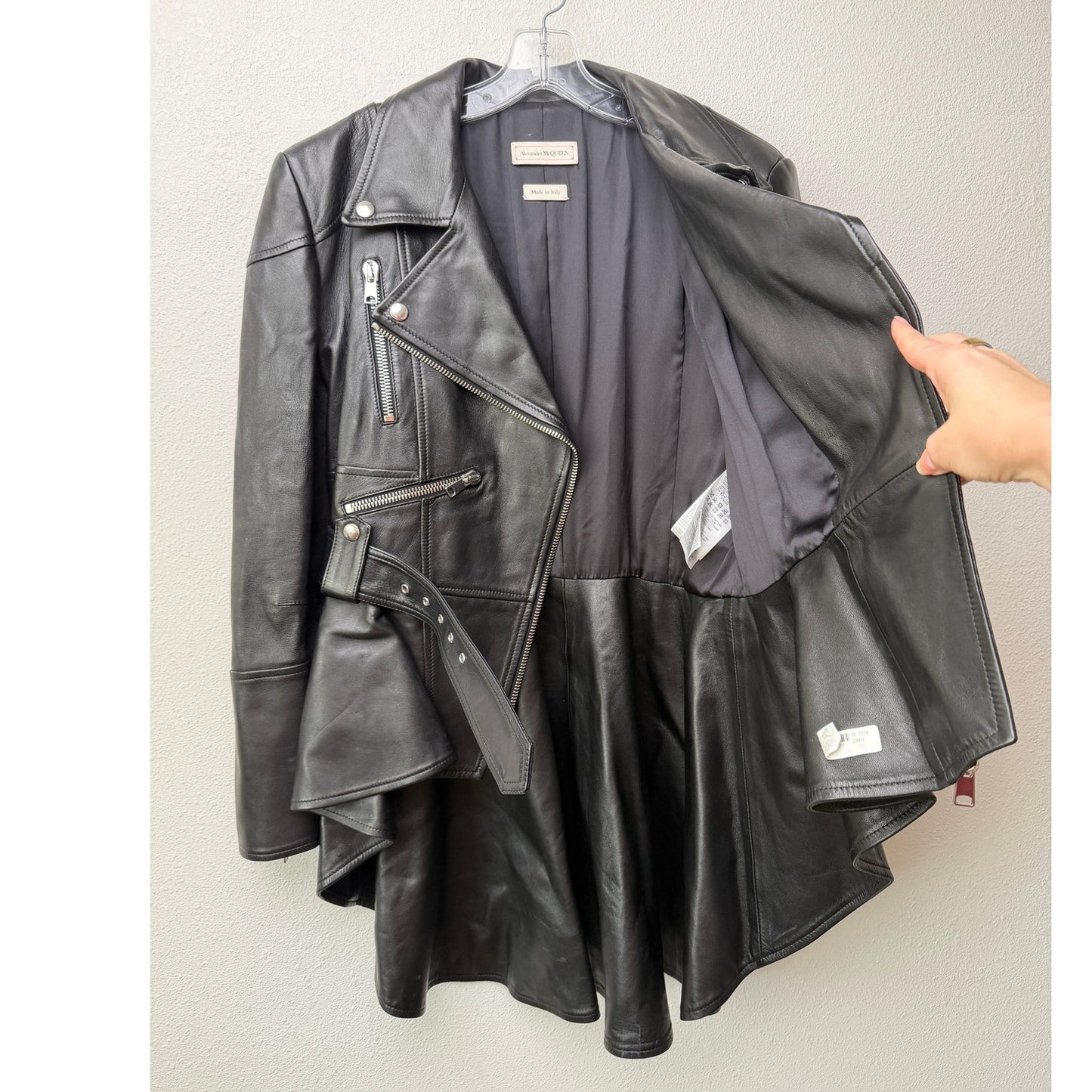 Alexander McQueen Black Peplum Moto Jacket Women's IT 50