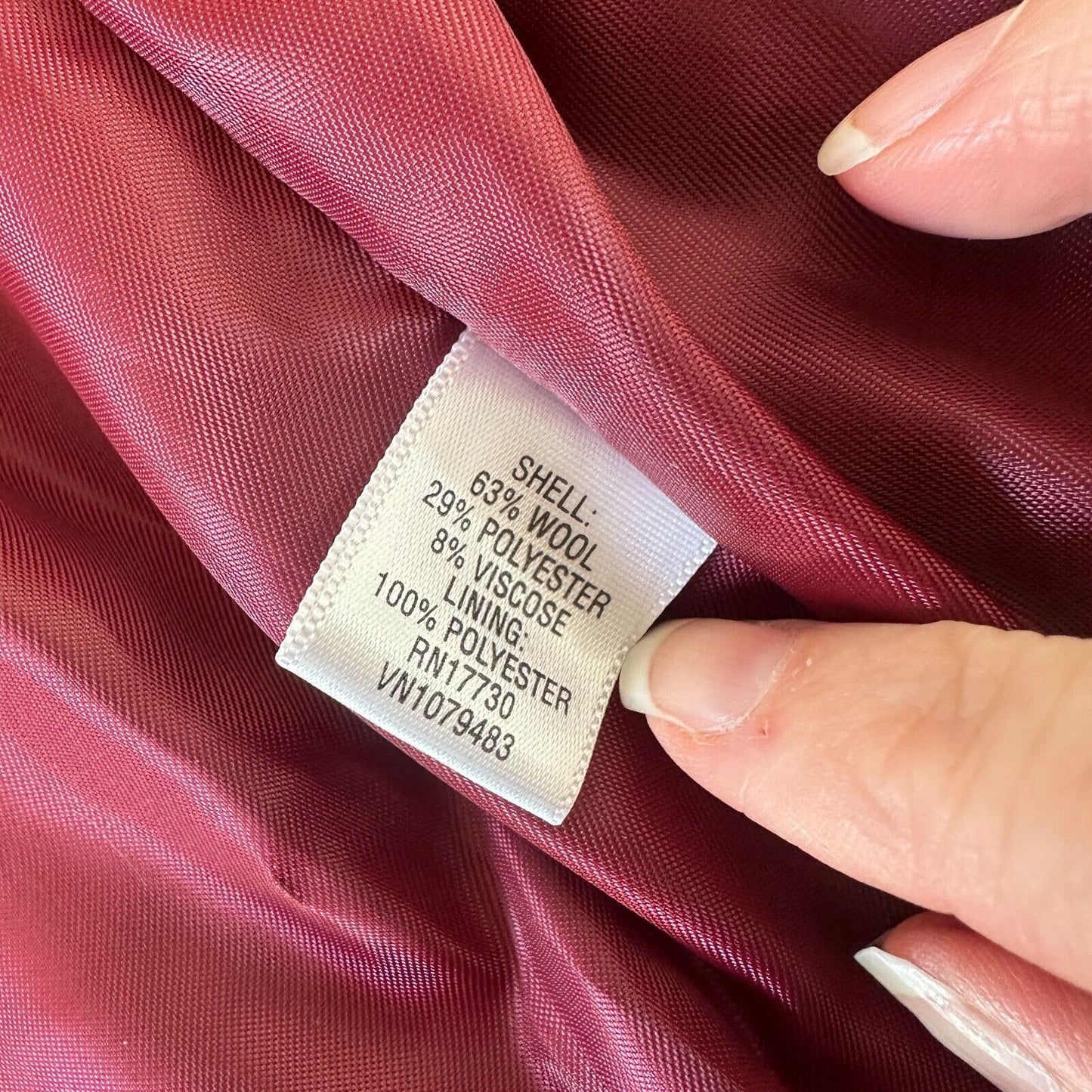 Mossimo Burgundy Red Wool Fitted Long Line Front two Button Coat Welt Pockets XS