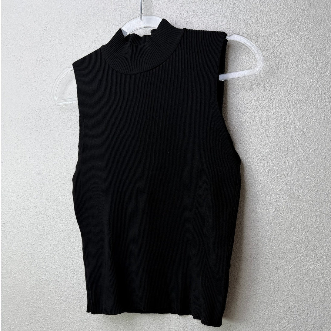 NWT Zara Black Ribbed Mock Neck Sleeveless Top L