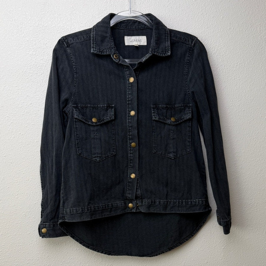 The Great Washed Black Denim Long Sleeve Shirt Size 0