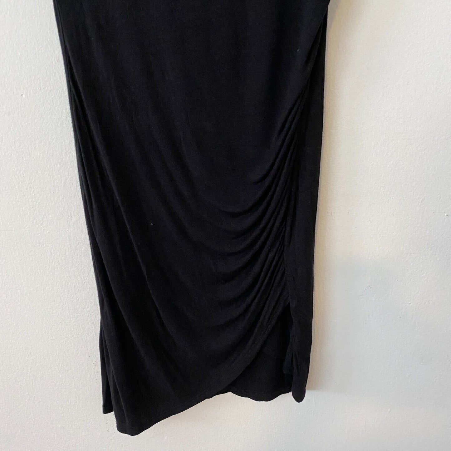 Alya Cute Black Bodycon Stretchy TShirt LBD Dress Asymmetrical Ruched Side Large