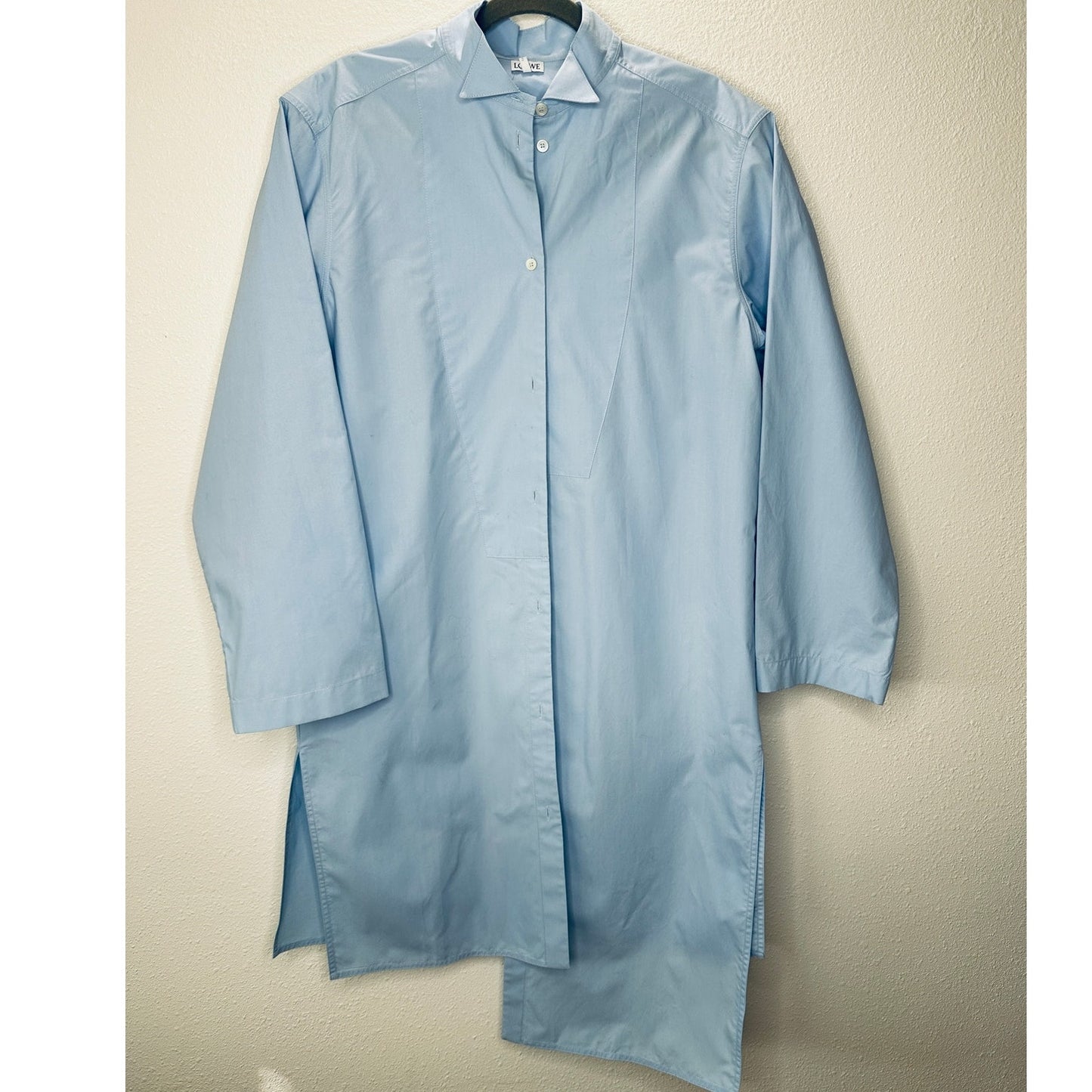 Loewe Light Blue Front Button Split Side Asymmetrical Hem Shirt Dress S