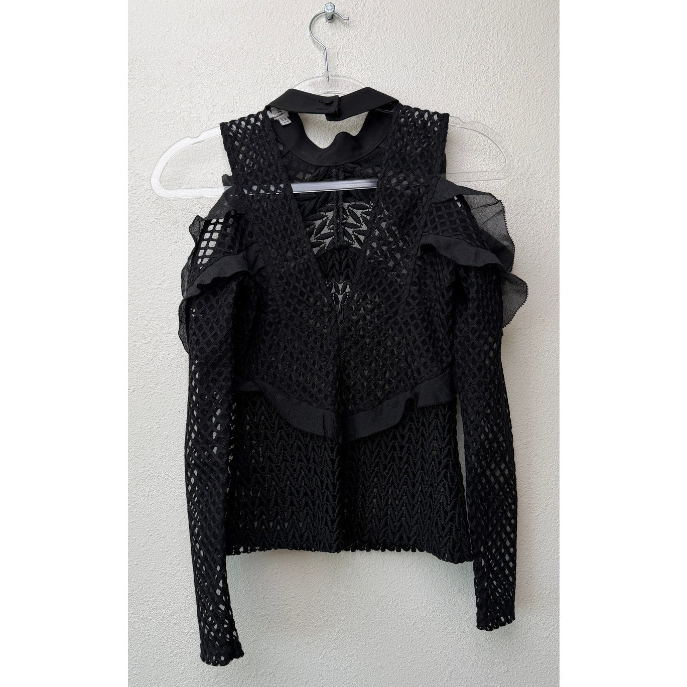 Self-Portrait Black Purl Knit Cold Shoulder Top US 4