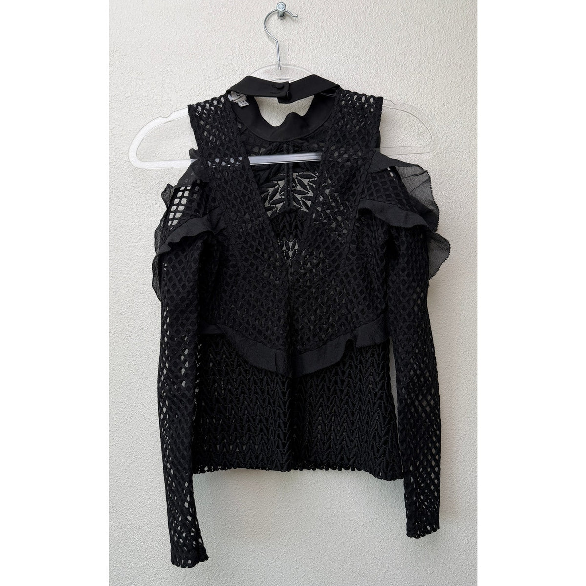 Self-Portrait Black Purl Knit Cold Shoulder Top US 4