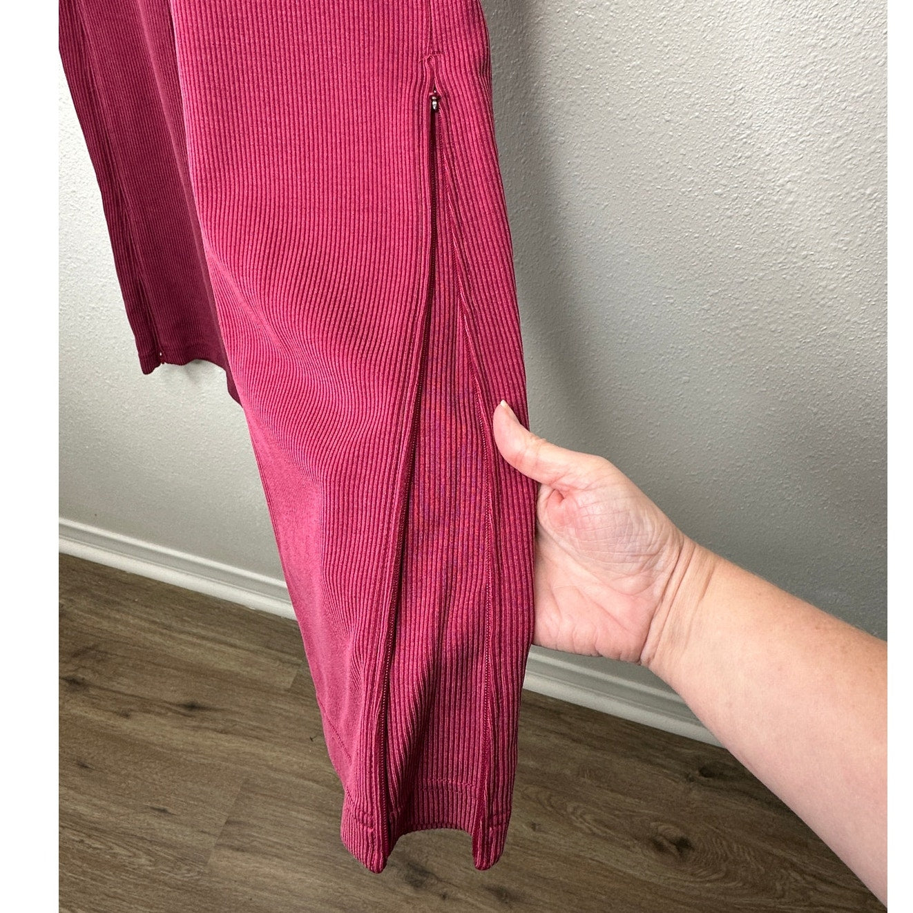 Lululemon Dark Pink Pomegranate Brushed Softstreme Ribbed Zip Flared Pant 4