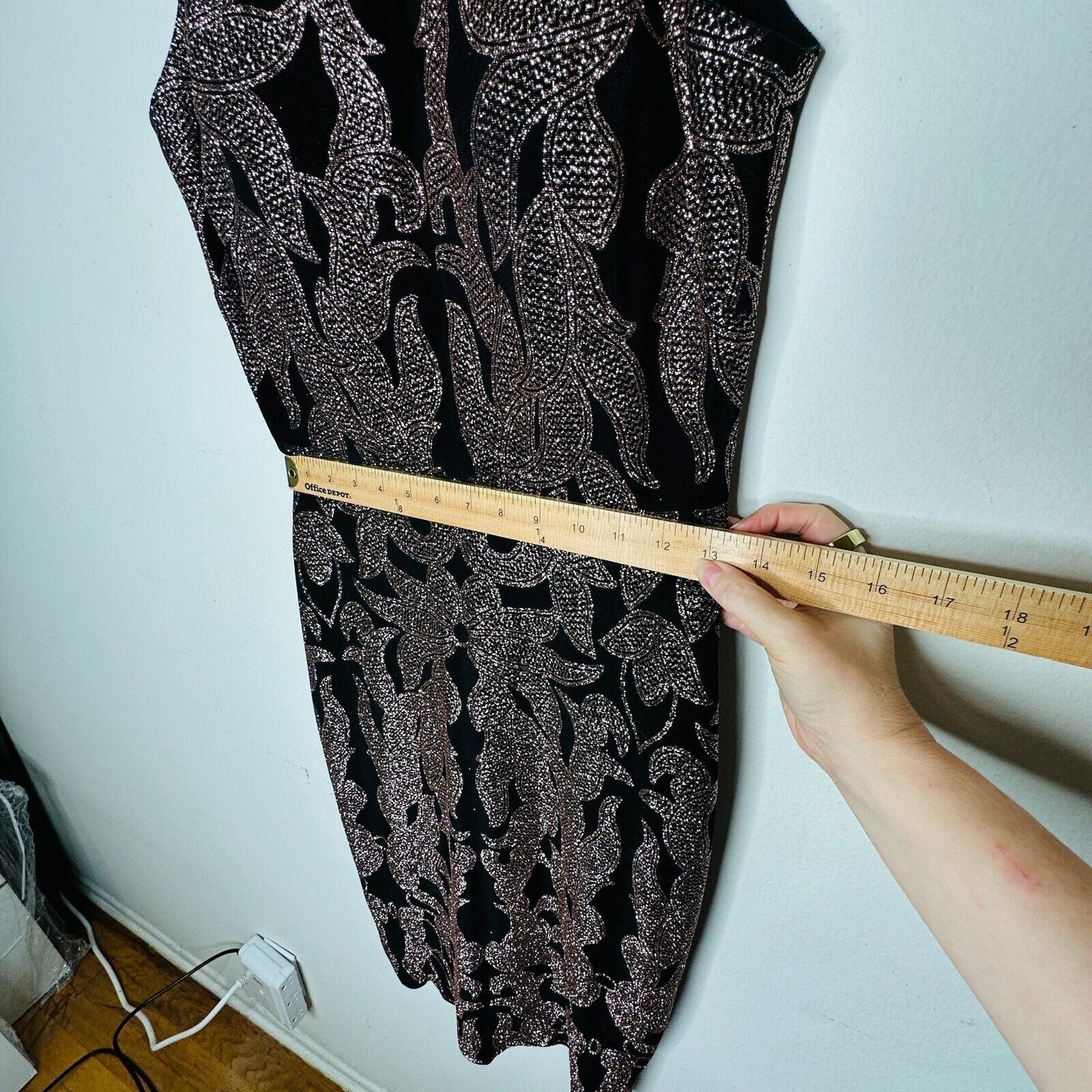 B&A Betsy & Adam Black and Rose Gold Glitter Sleeveless Fitted Halter Dress 6