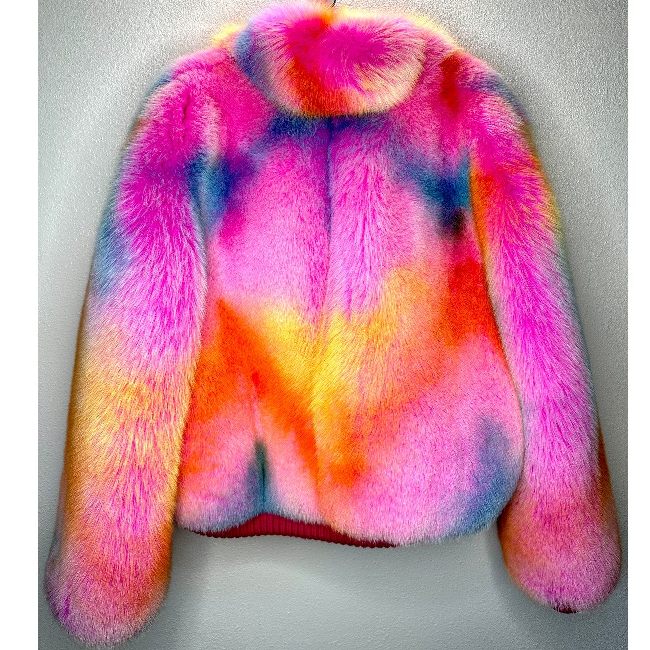 Virgil Abloh by Louis Vuitton Fox Fur Pastel Tie Dye Bomber Jacket Coat XXL