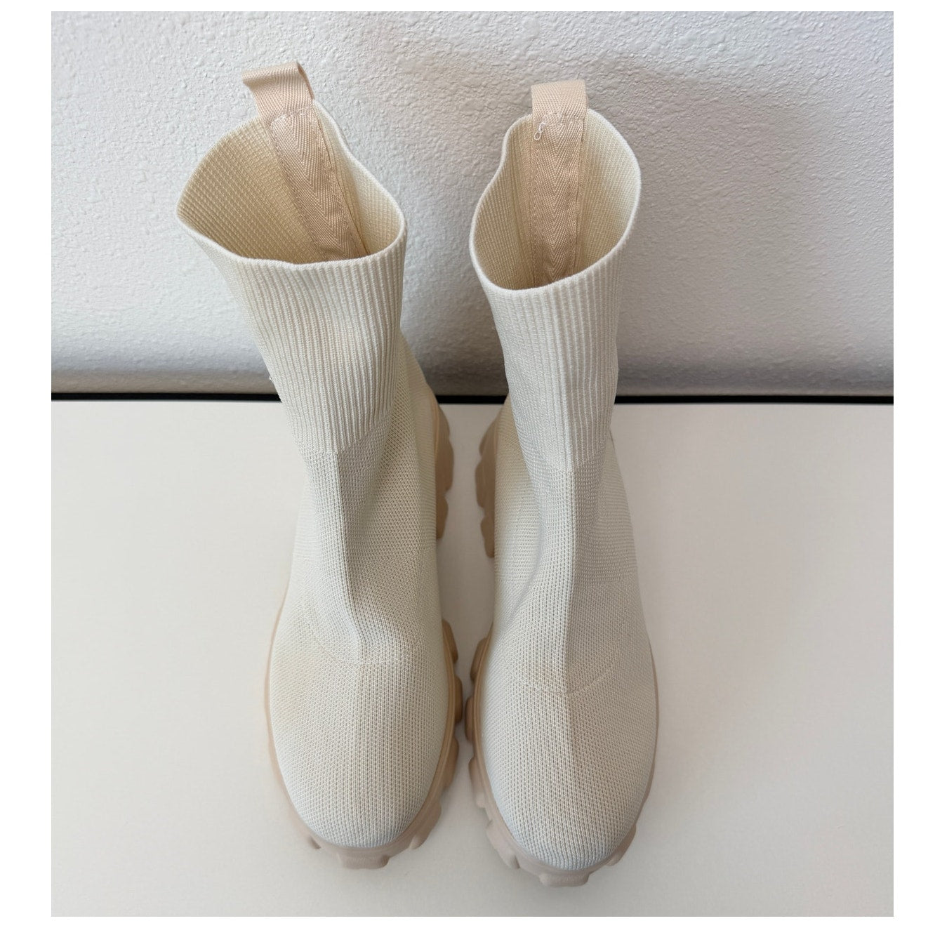 Women's Cream Knit Platform Sock Booties Chunky Lug Sole Boots Size 7