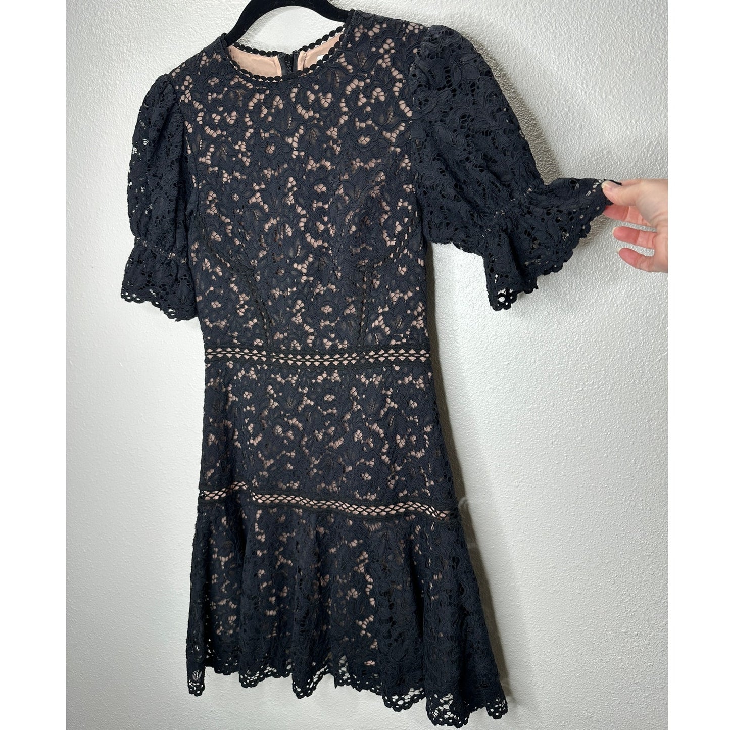 Jonathan Simkhai Black Eyelet Nude Lining Puff Short Sleeve Mini Dress 4