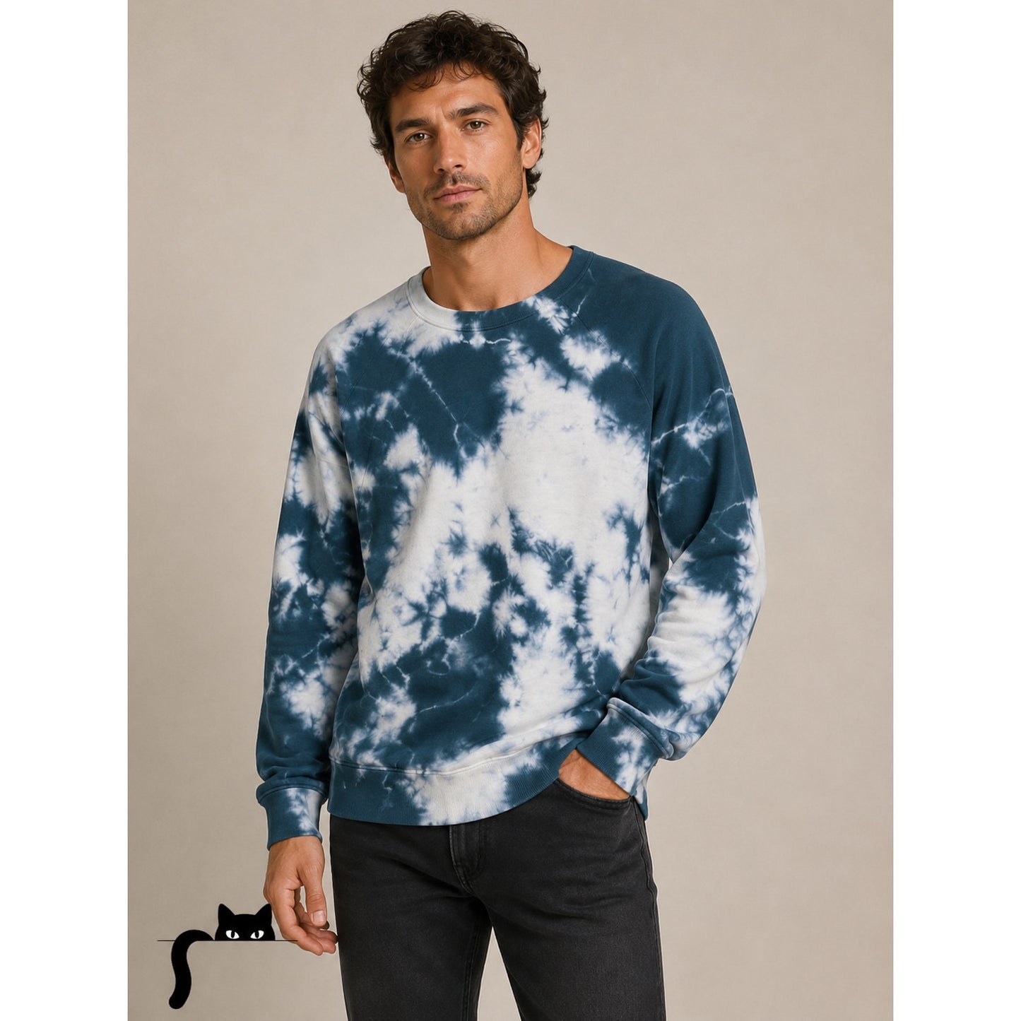 Adriano Goldschmied Dark Teal & Ivory Long Sleeve Tie Dye Sweatshirt XL