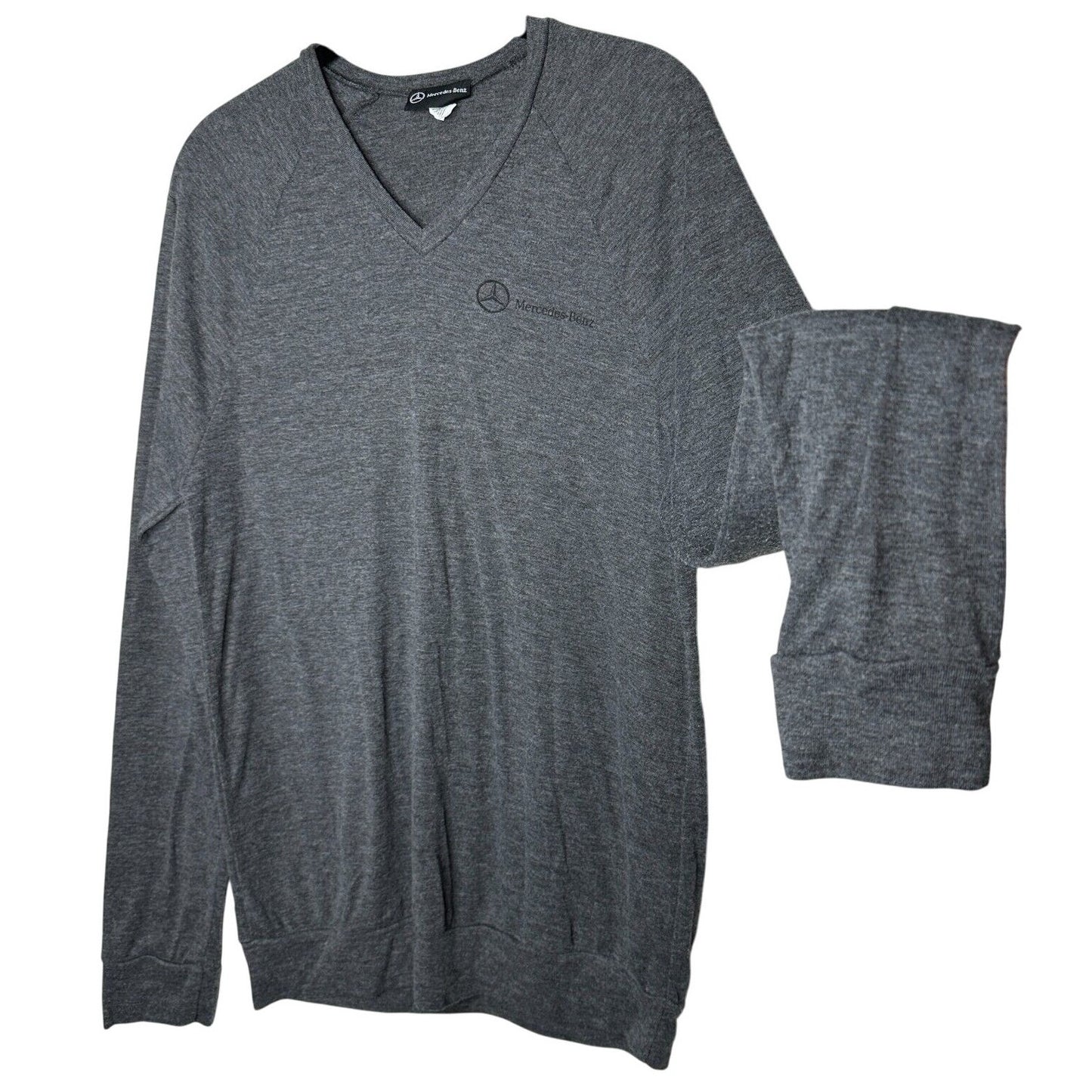 Mercedes Benz Logo Men's Ultra Thin Gray VNeck Long Sleeve Sweater Large