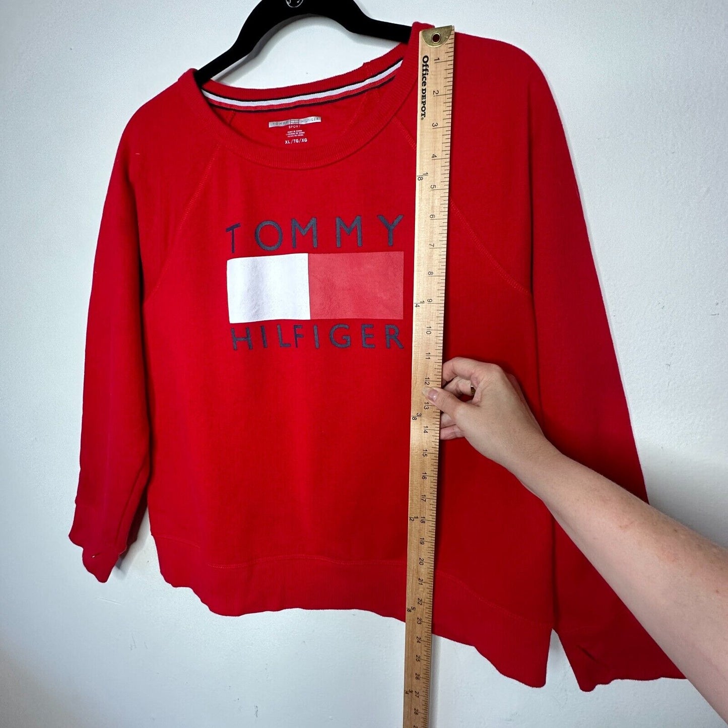 Tommy Hilfiger Sport Red Round Neck Big Logo Sweatshirt Thumbhole Sleeves XL