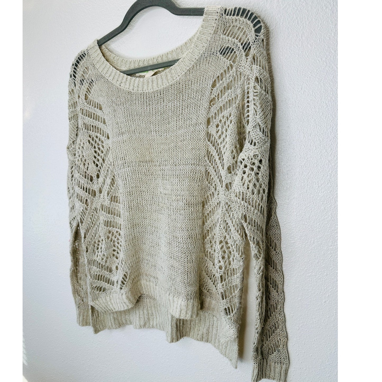 Staring at Stars Beige Tan Open Stitch Thin Round Neck Sweater Small