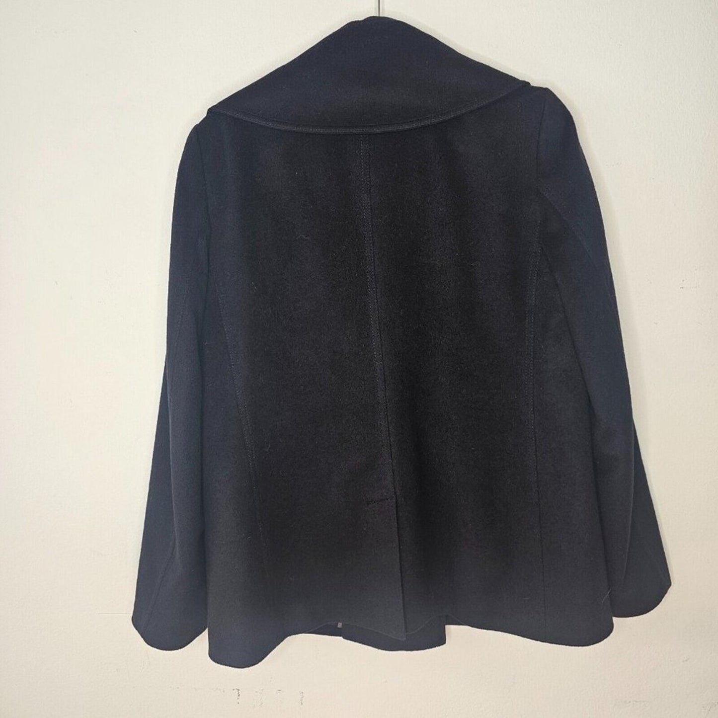 Burberry London Black Double Breasted Cashmere Wool Blend Pea Coat Jacket 8