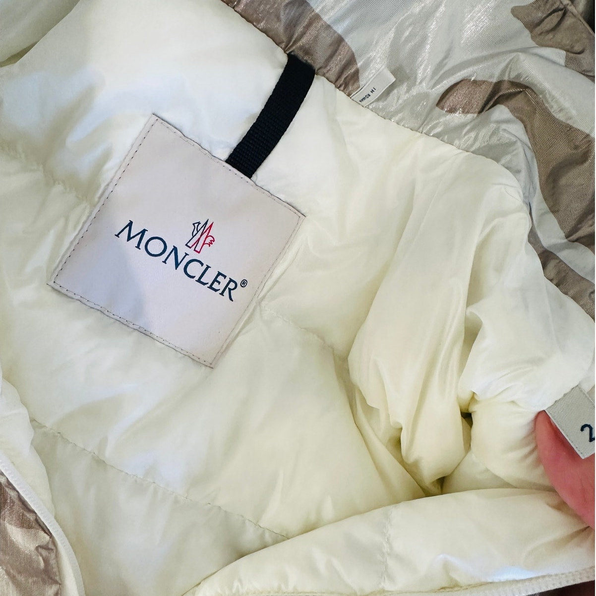 Moncler Menchib Metallic Camo Hooded Jacket Sand Cream Lightweight Zip Coat