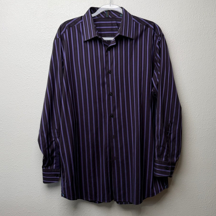 Ben Sherman Soho Purple Black Stripe Shirt Mens 16.5 32/33