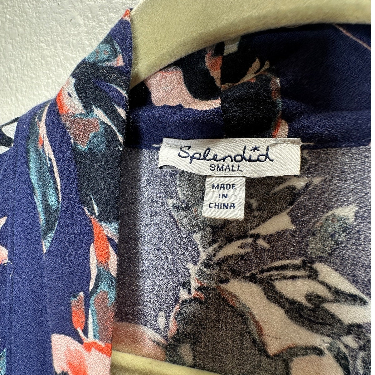 Splendid Navy Orange Ivory Multi Floral Short Sleeve Kimono Duster S