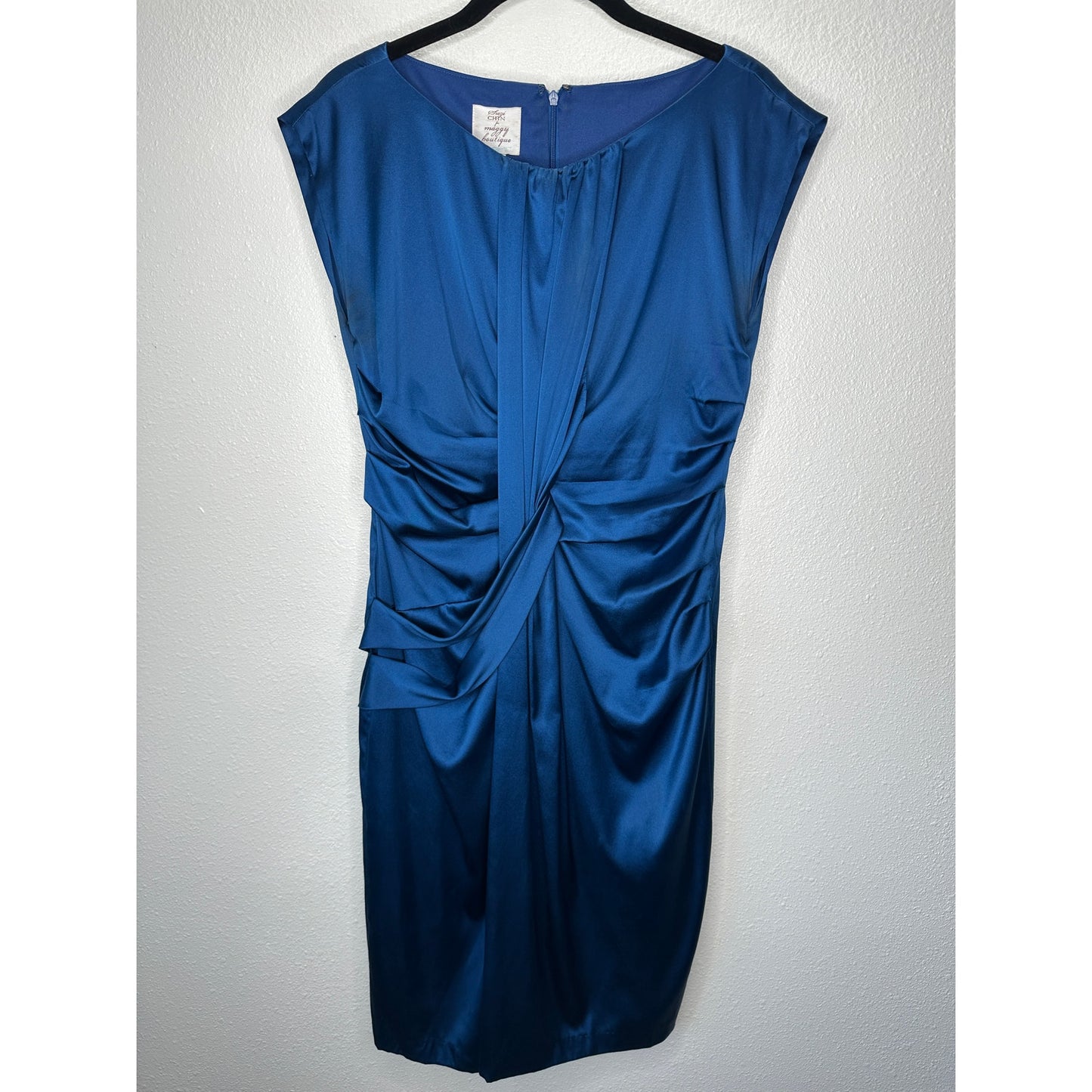 Suzi Chin Royal Blue Silk Lined Twist Front Sleeveless Mini Dress 4