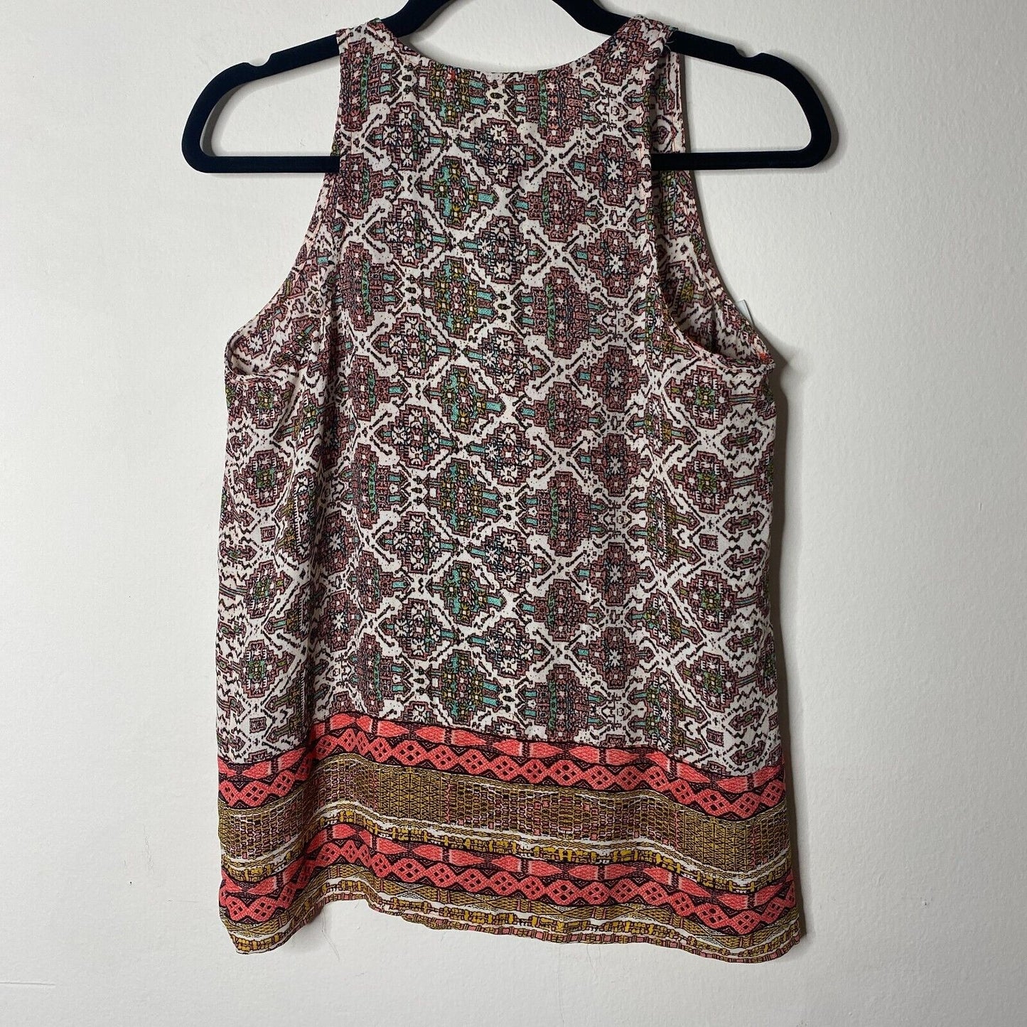 Braeve Brown Peach Teal and Cream Aztec Front Tie Sleeveless Tank Extra Small