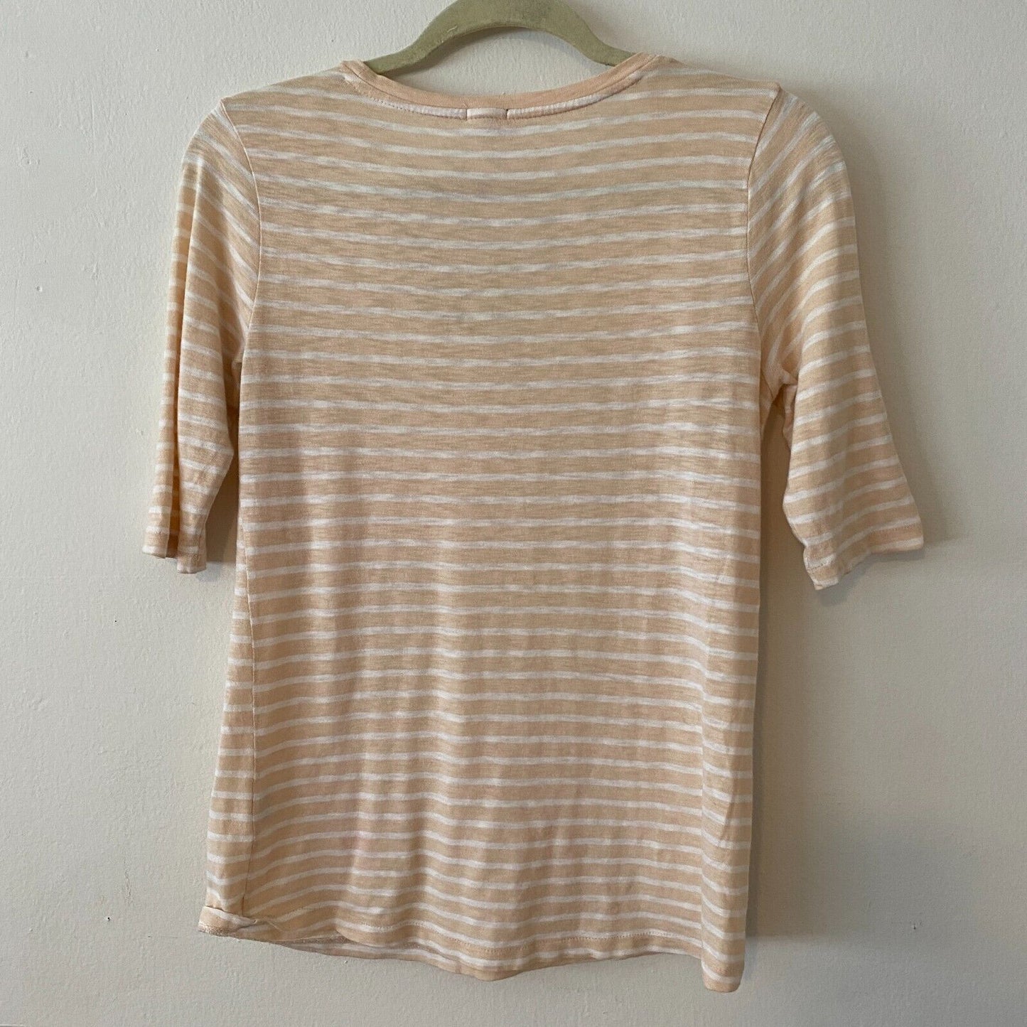 J Crew Jeweled Gem Stone Round Neck Peach and White Striped Painter Tee XS