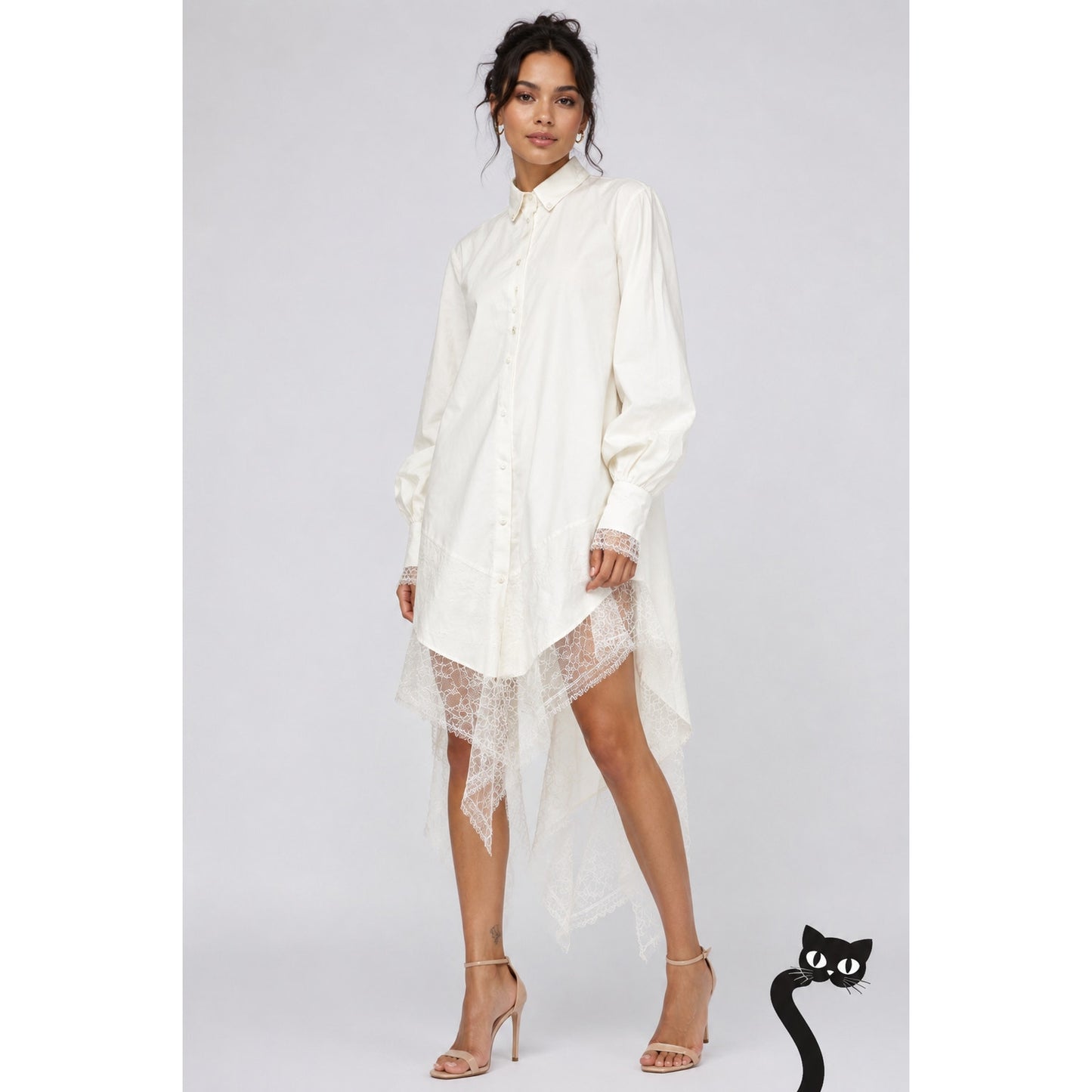 Danielle Frankel Shirt Dress Ivory Lace Trim Women's L