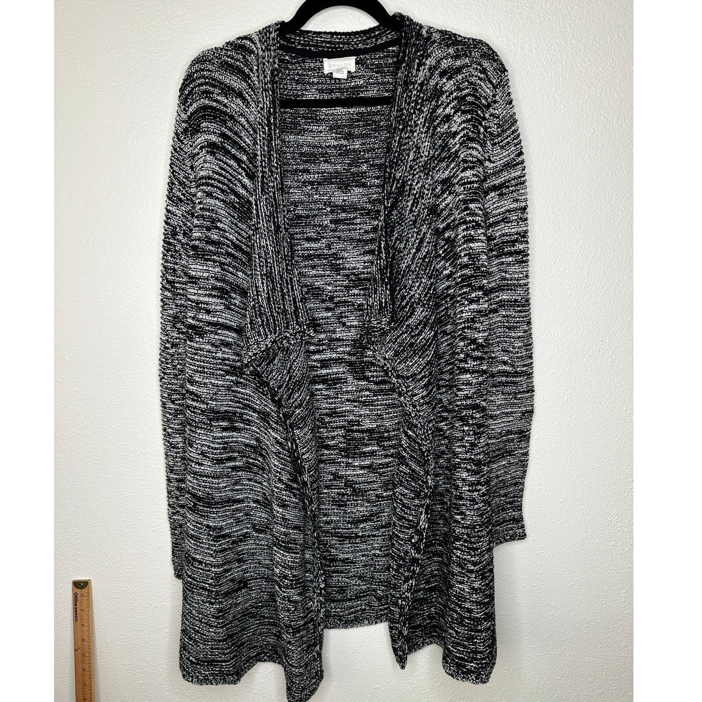Caslon Black & White Burled Long Sleeve Long Line Cardigan Sweater S