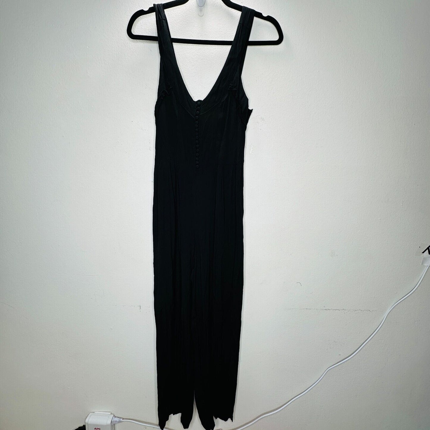 Taylor & Sage Black Semi-Sheer V Neck Button & Loop Front Wide Leg Jumpsuit S