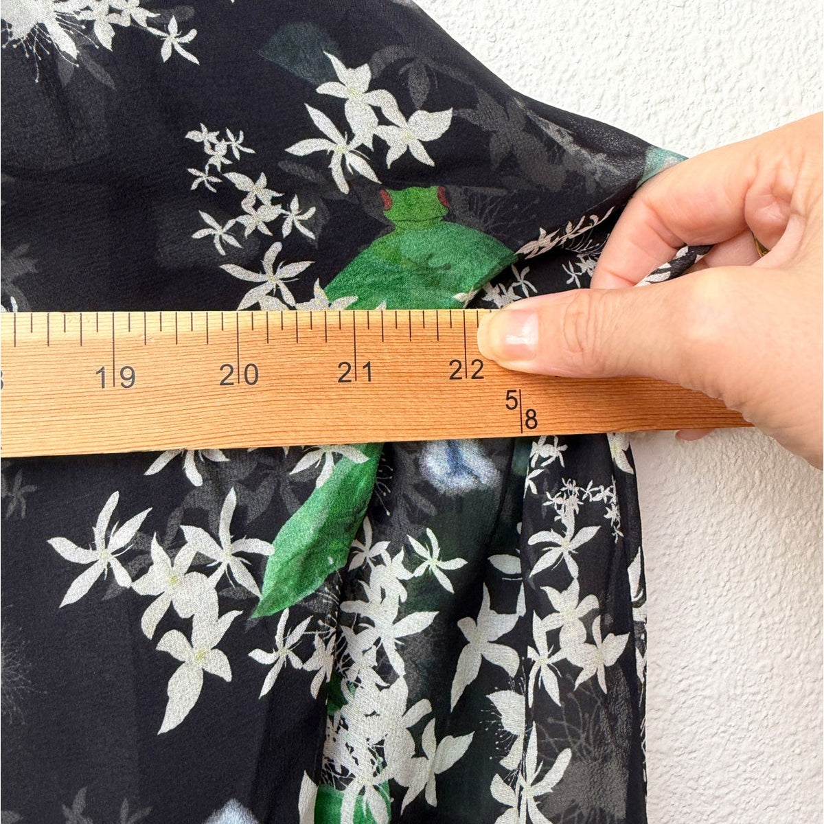 Isolda Silk Floral Tie Neck Sheer Blouse Black Green Women's US M