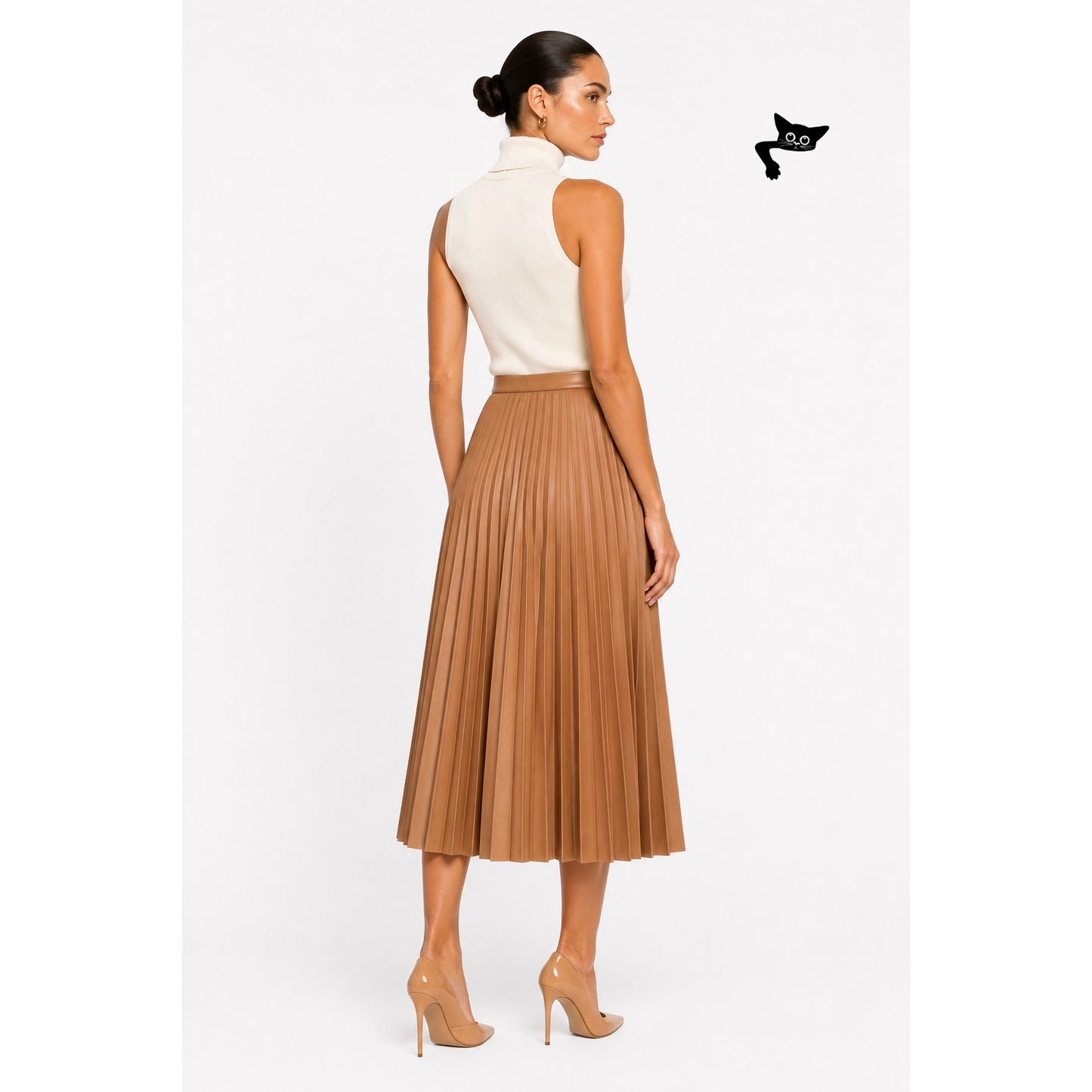August Getty Atelier Accordion Pleat Leather Maxi Skirt Tan Women's US 4