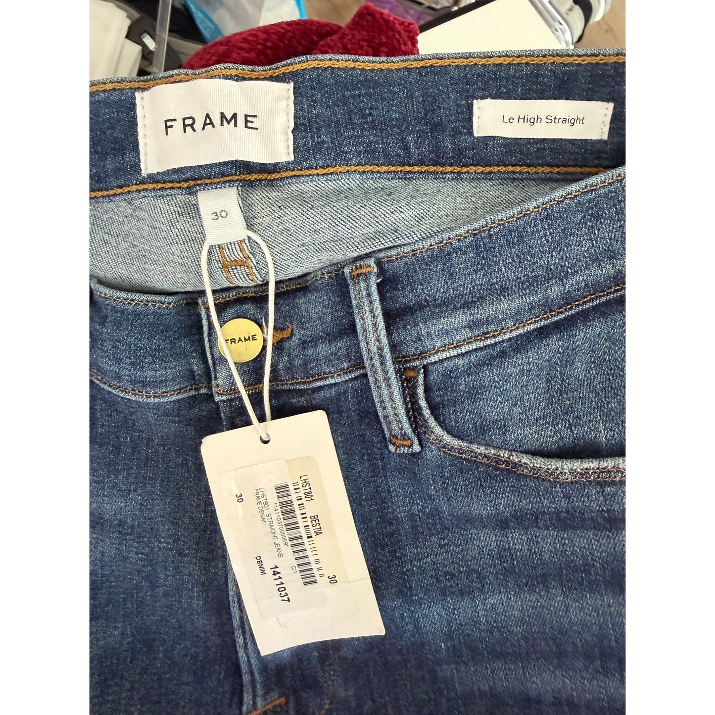 NWT FRAME Blue Le High Straight Jeans Bestia High Rise Denim